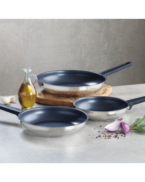 Set de 3 poêles anti-adhésives Qulinox ceramic argenté - 20 + 24 + 28 cm