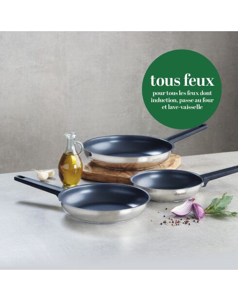 Set de 3 poêles anti-adhésives Qulinox ceramic argenté - 20 + 24 + 28 cm