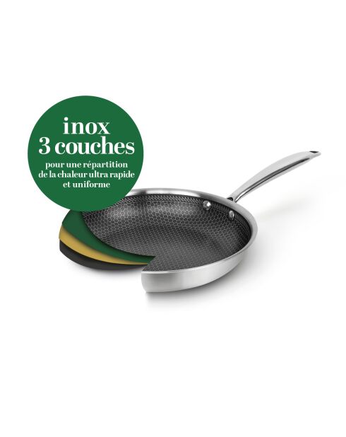 Batterie de cuisine en acier inoxydable triply 9 pièces argenté -20 + 24 + 28 + 16 + 22 + 24 cm