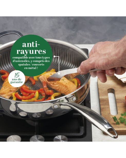 Batterie de cuisine en acier inoxydable triply 9 pièces argenté -20 + 24 + 28 + 16 + 22 + 24 cm