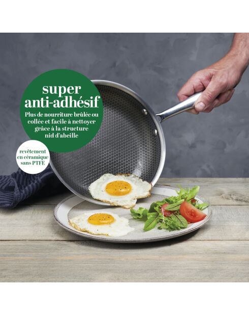 Batterie de cuisine en acier inoxydable triply 9 pièces argenté -20 + 24 + 28 + 16 + 22 + 24 cm