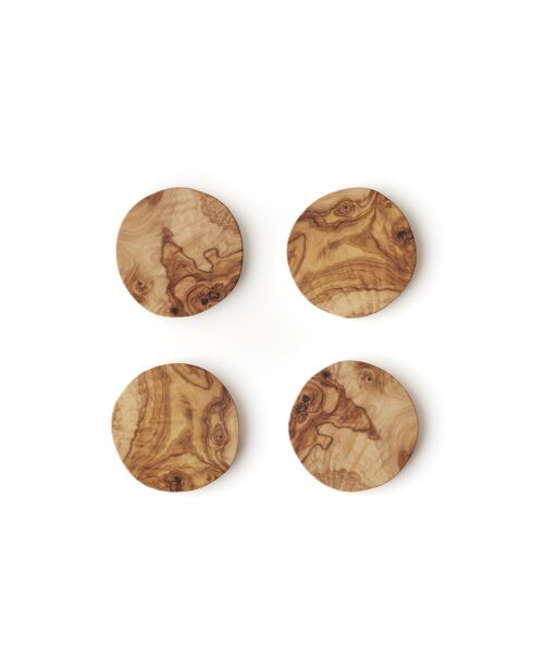 Set de 4 posavasos de madera de olivo hechos a mano -9x1,4 cm