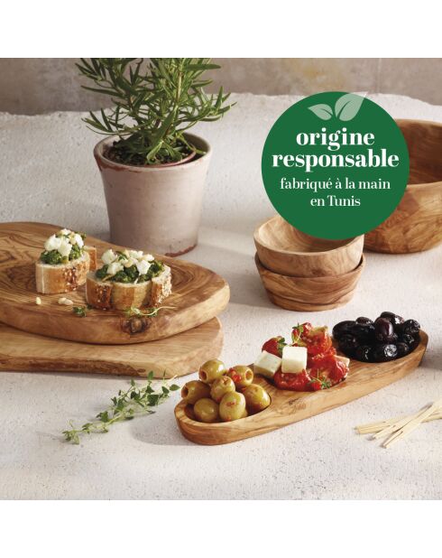 Set de 4 posavasos de madera de olivo hechos a mano -9x1,4 cm