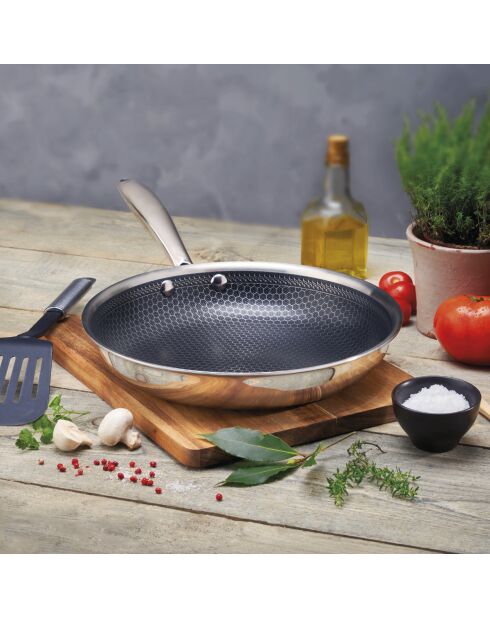 Poêle triply revêtement nid d'abeille anti-adhésif Multinox Pro ceramic argenté - 24 cm