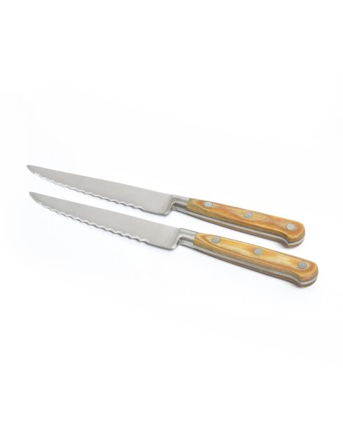 Set mit 2 hellbraunen Steakmessern -12,5 cm