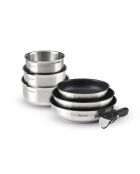 Batterie de cuisine en acier inoxydable 7 pièces argenté/noir - 20/24/26 cm + 16/18/20 cm