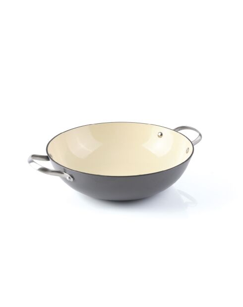 Wok en fonte émaillée avec couvercle en verre - 30 cm