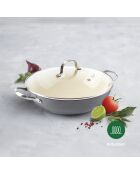 Wok en fonte émaillée avec couvercle en verre - 30 cm