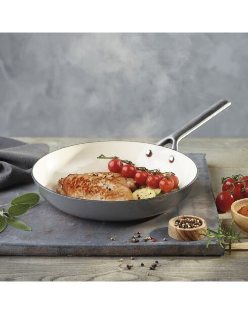 Poêle en fonte émaillée avec poignée en acier inoxydable 20 cm