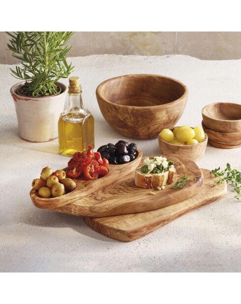 Piatto a tre pezzi in legno d'ulivo fatto a mano -25,5x8,5x2 cm