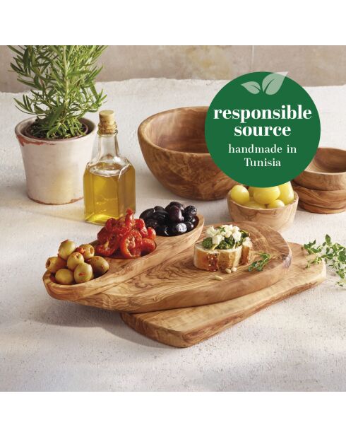 Piatto a tre pezzi in legno d'ulivo fatto a mano -25,5x8,5x2 cm