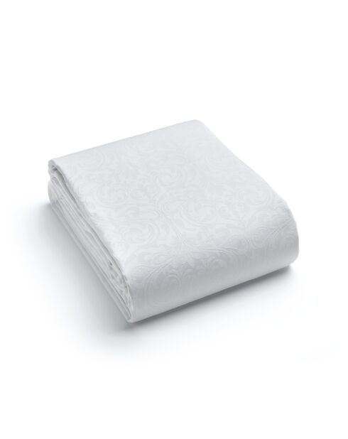 Weiße Fleurette-Jacquard-Tischdecke, geflochten, 170 x 300 cm