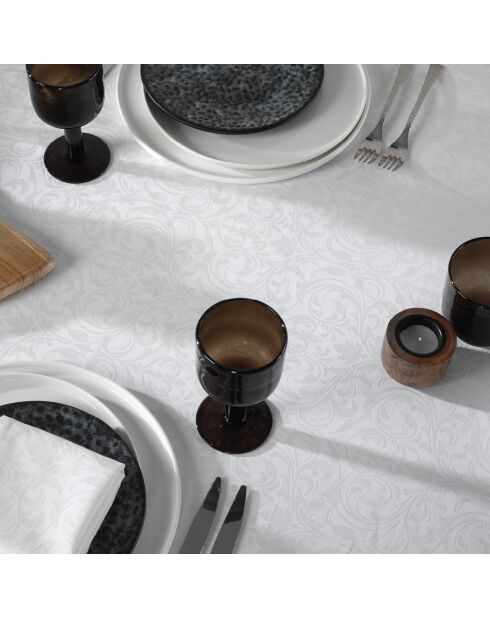 Weiße Fleurette-Jacquard-Tischdecke, geflochten, 170 x 300 cm