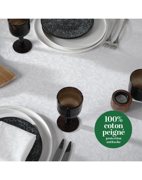 Weiße Fleurette-Jacquard-Tischdecke, geflochten, 170 x 300 cm