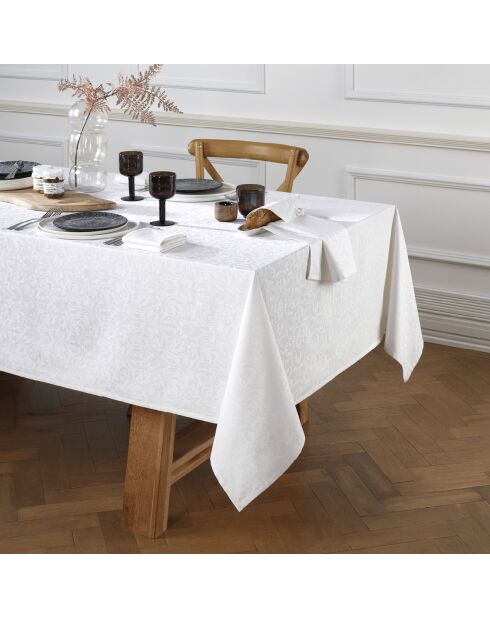 Weiße Fleurette-Jacquard-Tischdecke, geflochten, 170 x 300 cm