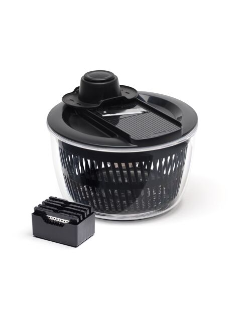 Centrifugadora de ensalada con 6 cuchillas para desmenuzar y cortar en rodajas negras, 26,5 x 16,5 cm