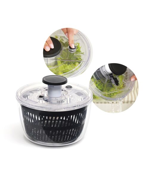 Centrifugadora de ensalada con 6 cuchillas para desmenuzar y cortar en rodajas negras, 26,5 x 16,5 cm