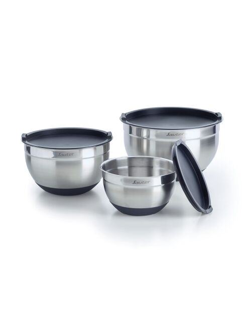 Set mit 3 Rührschüsseln aus Edelstahl mit Deckel — 16 + 20 + 24 cm