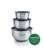 Juego de 3 cuencos de acero inoxidable con tapa, 16 + 20 + 24 cm