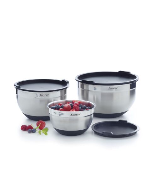 Set mit 3 Rührschüsseln aus Edelstahl mit Deckel — 16 + 20 + 24 cm