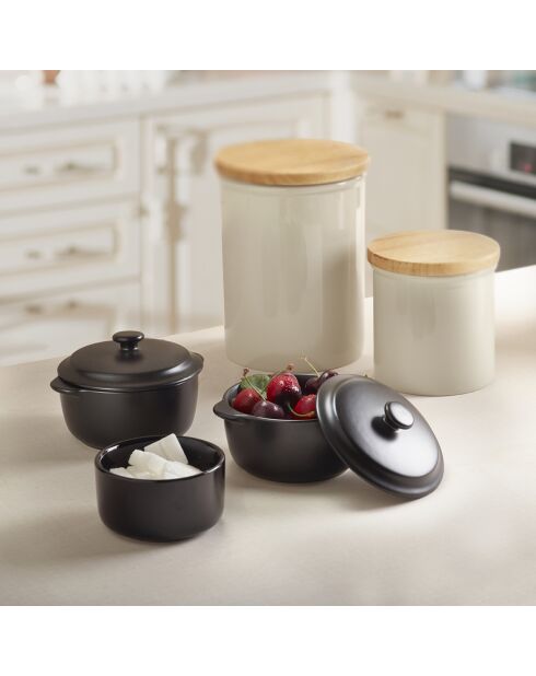 Set mit 4 runden Mini-Auflaufformen aus schwarzer Keramik, 0,25 l