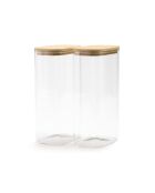 Set de 2 bocaux en verre rectangle avec couvercles en bambou - 3 L