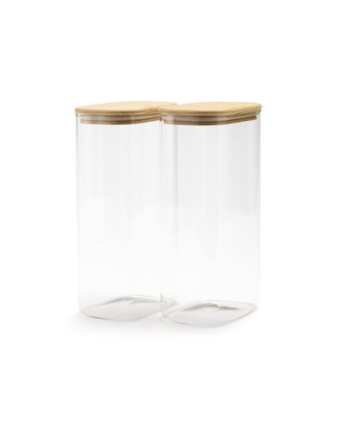 Set van 2 rechthoekige glazen potten met deksel van bamboe - 3 L