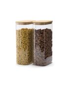Set de 2 bocaux en verre rectangle avec couvercles en bambou - 3 L