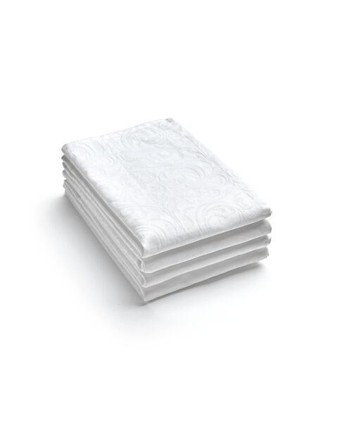 Set de 4 serviettes tissé Jacquard Fleurette blanches - 50x50 cm