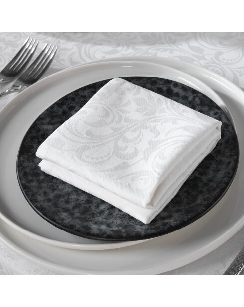 Set de 4 serviettes tissé Jacquard Fleurette blanches - 50x50 cm