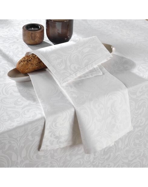 Set de 4 serviettes tissé Jacquard Fleurette blanches - 50x50 cm