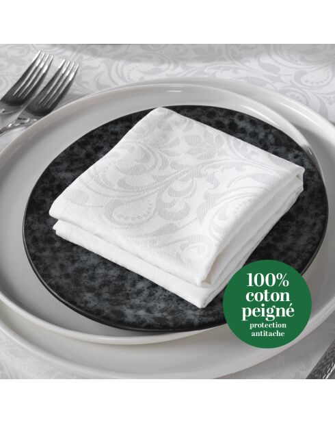 Set de 4 serviettes tissé Jacquard Fleurette blanches - 50x50 cm
