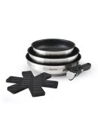 Set de 3 poêles anti-adhésives avec poignée amovible et 3 protège-poêles argenté -20 + 24 + 26 cm + 35 cm