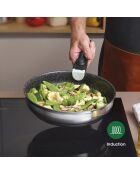 Set de 3 poêles anti-adhésives avec poignée amovible et 3 protège-poêles argenté -20 + 24 + 26 cm + 35 cm