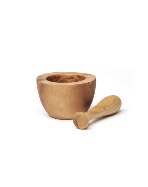 Mortero de madera de olivo hecho a mano -12 cm