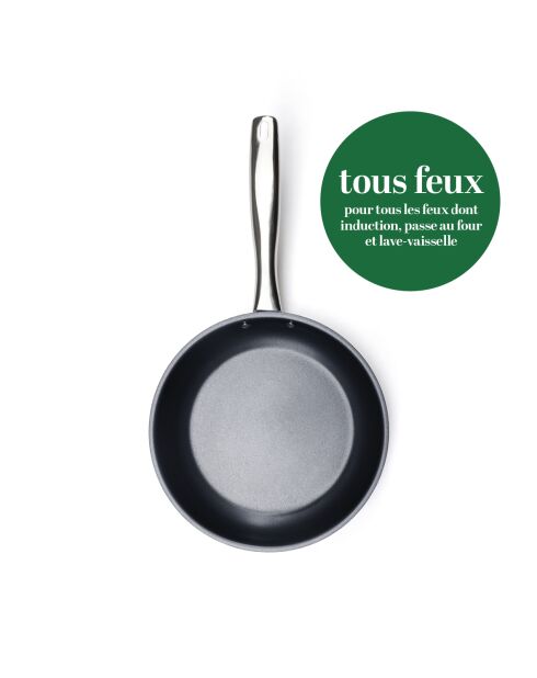 Set de 3 poêles en acier inoxydable anti-adhésives argenté - 20 + 24 + 28 cm