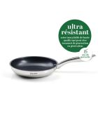 Set de 3 poêles en acier inoxydable anti-adhésives argenté - 20 + 24 + 28 cm