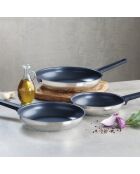 Set de 3 poêles en acier inoxydable anti-adhésives argenté - 20 + 24 + 28 cm