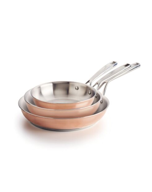 Set de 3 poêles Cuivrinox en acier inoxydable triply cuivre - 20 + 24 + 28 cm