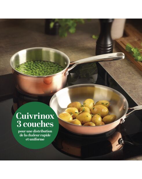 Set de 3 poêles Cuivrinox en acier inoxydable triply cuivre - 20 + 24 + 28 cm