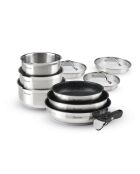 Batterie de cuisine en acier inoxydable 10 pièces argenté/noir -20/24/26 cm + 16/18/20 cm + 16/18/20 cm