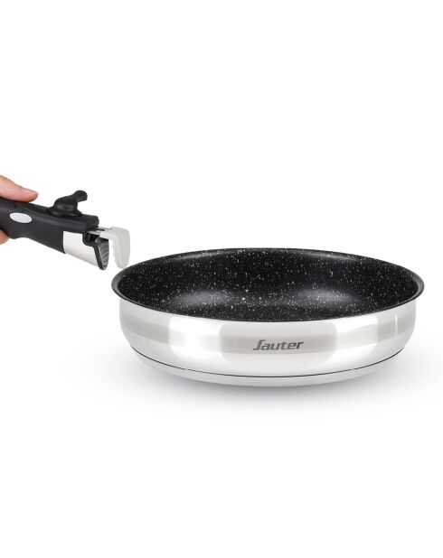 Batterie de cuisine en acier inoxydable 10 pièces argenté/noir -20/24/26 cm + 16/18/20 cm + 16/18/20 cm