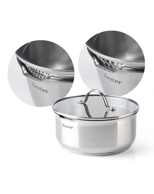 Batterie de cuisine en acier inoxydable 10 pièces argenté/noir -20/24/26 cm + 16/18/20 cm + 16/18/20 cm