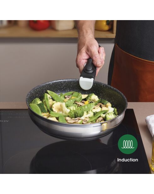 Batterie de cuisine en acier inoxydable 10 pièces argenté/noir -20/24/26 cm + 16/18/20 cm + 16/18/20 cm