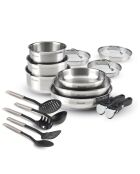 Batterie de cuisine 16 pièces couvercles en acier inoxydable et 5 ustensiles en acier inoxydable 16 / 18 / 20 cm + 20 / 24 / 26 cm + 16 / 18 / 20 cm