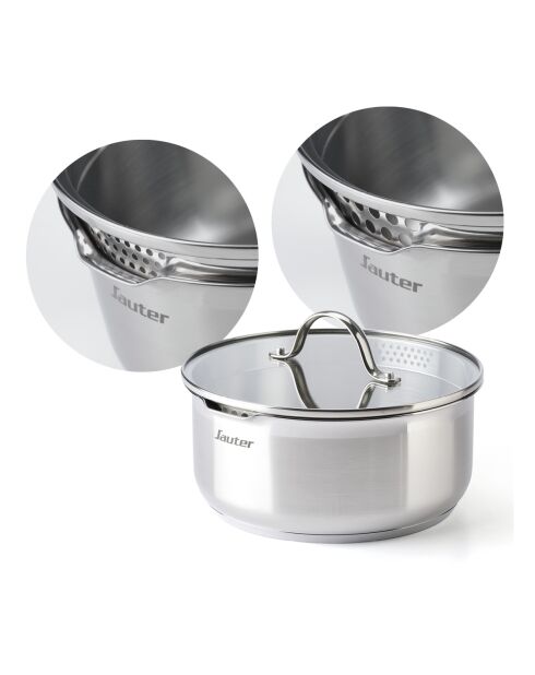 Batterie de cuisine 16 pièces couvercles en acier inoxydable et 5 ustensiles en acier inoxydable 16 / 18 / 20 cm + 20 / 24 / 26 cm + 16 / 18 / 20 cm