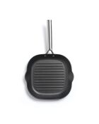 Poêle grill en fonte d'acier noir avec revêtement antiadhésif et poignée en acier inoxydable 28 cm