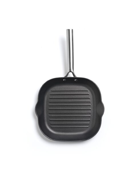Poêle grill en fonte d'acier noir avec revêtement antiadhésif et poignée en acier inoxydable 28 cm