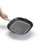 Poêle grill en fonte d'acier noir avec revêtement antiadhésif et poignée en acier inoxydable 28 cm