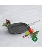 Poêle grill en fonte d'acier noir avec revêtement antiadhésif et poignée en acier inoxydable 28 cm
